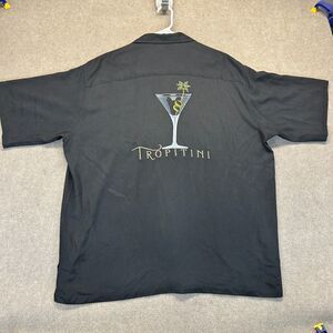 Tori Richard Camp Shirt Men's 2XL Silk Short Sleeve Black Tropitini Embroidery